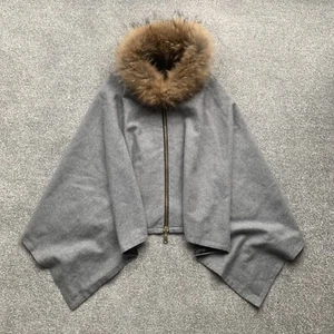Holland Cooper Merino Wool Racoon Fur Cape One Size Grey Womens Exc Cond - Picture 1 of 14