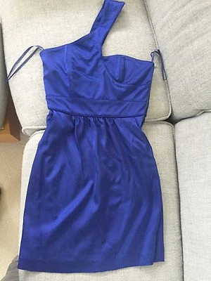NWT *LAILA AZHAR* $175 Royal Blue Satin One-Shoulder Dress BARNEYS Size 6 - Image 1 of 4