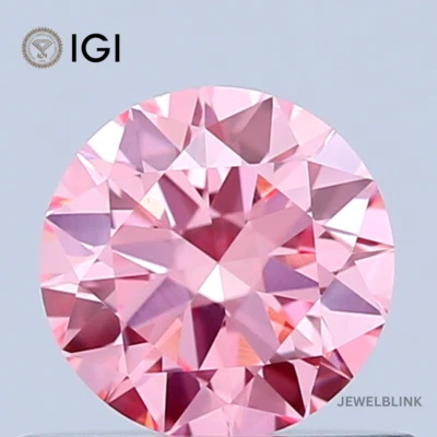 IGI Certified 0.52 Carat Fancy Vivid Pink VS1 Round Cut HPHT Lab Grown Diamond - Image 1 of 4
