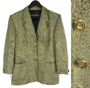 Women's Escada Margaretha Ley Blazer Gold Button Green Wool Coat Jacket Size 40 - Picture 1 of 23