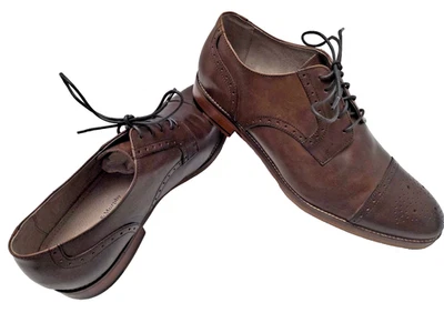 JOHNSTON & MURPHY MENS SHOES 59-1993 LEATHER OXFORD CAP TOE BROGUE SZ 12W BROWN - Image 1 of 4