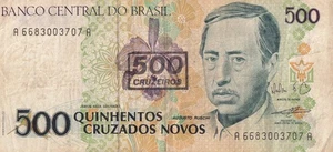 Banknote Banknote Money BRASILIEN BRASIL BRAZIL 500 CRUZEIROS 1990 scaler Zustand - Bild 1 von 1