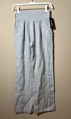 Ornella 女式灰色休闲 100% 亚麻裤中号意大利制造新品 — 第 1/4 张图片
