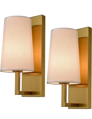 Gold Wall Sconce Set of 2 Mid-Century Modern Fabric Shade Sconces Wall Lighting  - Image 1 of 4