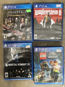 PS4 Video Game Lot 4 Wolfenstein 2,jurassic World,mortal Kombat Injustice D4