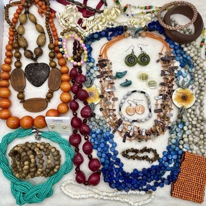 Boho Ethnic Tribal Style Jewelry Lot Wood Abalone Shell Glass Naturals Stone ++ - Picture 1 of 12