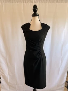 Calvin Klein Dress Women's Black Sheath Horseshoe Neck Ruched Sheath Career SZ 2 - Picture 1 of 6