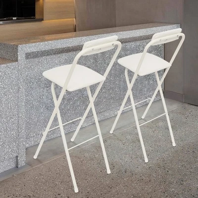 Silla de Bar Plegable Moderna 2 PIEZAS, Silla Plegable Alta, Taburete Plegable Portátil Blanco Foto 1 de 4
