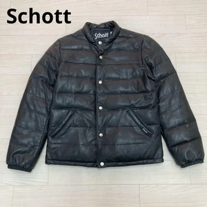 Schott Leather Light Down Jacket Riders Jacket Size M Black - Picture 1 of 24