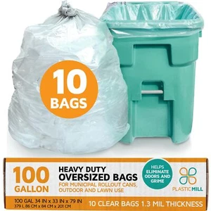 PlasticMill Heavy Duty Trash Bags - Clear Garbage Bags - Plastic Trash Bags f... - Picture 1 of 5
