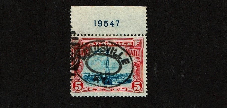 1928-30  U.S AIRMAIL 5c Carm & Blue BEACON ON ROCKY MT  PLT #S  Sc#C11 Used - Image 1 of 1