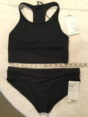 Athleta NWT 2pc XS Black Cross Train Bikini Top & XS Bottom (S) Zip Racerback - Image 1 of 4