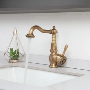 Antique Brass Vintage Brass Bathroom Basin Sink Faucet Single Lever Mixer Tap - Bild 1 von 14
