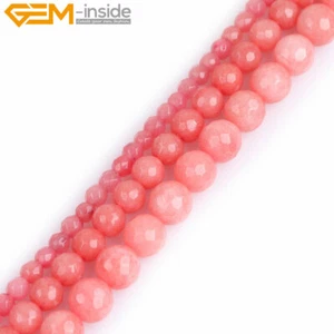Pink Jade Beads Faceted Gemtone Round Losse Beads Jewelry Making 15" 6mm 8mm - Picture 1 of 27