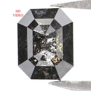 0.83 CT Natural Loose Emerald Cut Diamond 5.20 MM Salt And Pepper Diamond LQ7414 - Picture 1 of 8