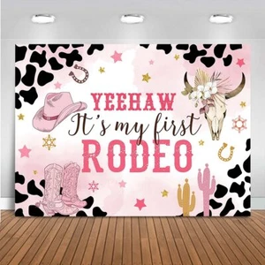 Western Cowgirl Birthday Backdrop My First Rodeo Birthday Decorations Girl Pi... - Picture 1 of 7