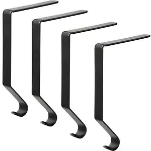 4pcs Metal Christmas Stocking Holders Fireplace Mantel Hooks Black Xmas Hanger - Picture 1 of 7