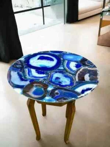 Blue Agate Coffee Table Top, Center Slab Top, Furniture Home Decor Table Top - Picture 1 of 3