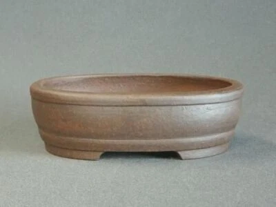 Japanese Bonsai Pot Tokoname REIHO 7.4"(18.4cm) Brown Unglazed Oval G653 - Image 1 of 4