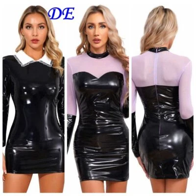 DE iEFiEL Damen Kostüm Minikleid Eng Kurz Langarm Bleistiftkleid Party Cosplay - Bild 1 von 4