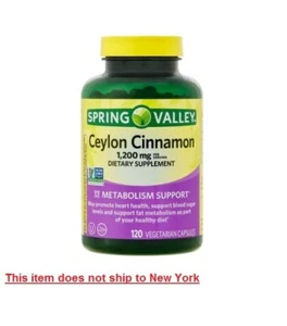Spring Valley Ceylon Cinnamon Metabolism Support Capsules 1,200 mg 120 Count - Picture 1 of 23