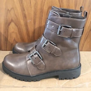 SO Women's Broccoli Lace Up/Zipper Combat Boots Brown Cognac Size 9.5 - Picture 1 of 6