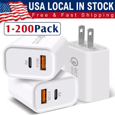 Lote Adaptador de Corriente de Pared USB Tipo C Bloque Cargador Rápido Bloque USB para iPhone 16 16e 15 14 20W Foto 1 de 4