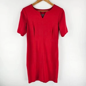 Laura Ashley Midi Dress Womens Size 10 Red Sheath Round V Cut Neckline Pleated - Picture 1 of 7
