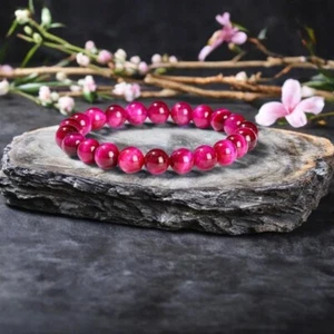 Natural Rose Pink Tiger Eye 8mm Beaded Stretch Protection Handmade Bracelet - Picture 1 of 3