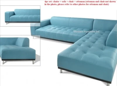 Sofá chaise silla otomana 4 piezas moderno azul cuero seccional sofá #1707 Foto 1 de 4