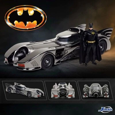 Batman 1989 Movie Batmobile Black Chrome Finish 1:24 Die-Cast Metal w/ figure - Image 1 of 4