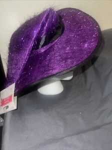 Eyelash Witch Hat Purple Black NWT Adult Halloween Costume Metallic - Picture 1 of 6