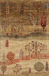 3 x 4 ft Brown Gabbeh Afghan Hand Knotted Tribal Landscape Area Rug