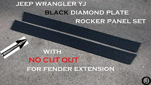 Fits JEEP YJ black Aluminum Diamond Plate Side ROCKER PANEL With No Cut Outs Set - Picture 1 of 5