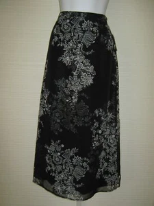 NWT Emma James 6 P Ankle Length Career Skirt Black White Floral Sheer Overlay - Picture 1 of 10