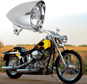 6'' Chrome Billet Motorcycle Headlight for Chopper Sportster Rocker Dyna Softail - Picture 1 of 11