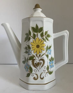 Vintage MIKASA Terra Stone SIENA Made In Japan Floral Teapot Coffee Pot RARE HTF - Picture 1 of 16