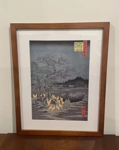 Fox Fire Japanese Art Framed Print Hiroshige 12x15 New Year Foxfires Ukiyoe Art - Picture 1 of 3