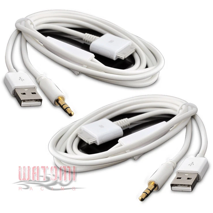 2X 2IN1 USB 3.5MM AUX AUDIO SYNC CHARGER WHITE CABLE IPHONE 4S 4 IPOD TOUCH IPAD - Image 1 of 1