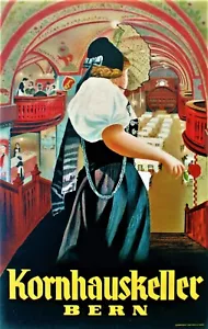 Poster vintage originale KORNHAUSKELLER BIRRA SVIZZERA RISTORANTE BERNA 1945 - Foto 1 di 1