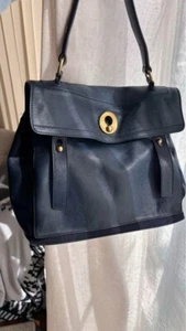 Saint Laurent YSL MUSE Two Navy Blue Leather Top Handle Satchel Bag Used - Picture 1 of 12