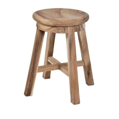 DIVERO Hocker rund Sitzhocker Holzhocker massiv Suar Holz unbehandelt Handarbeit - Bild 1 von 4