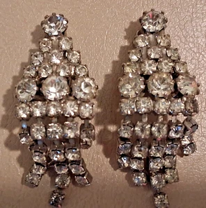 1 3/4" LANGE VINTAGE STRASS OHRHÄNGER CLIP ON OHRRINGE - Bild 1 von 4