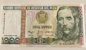 1000 Banco Central De Reserva Del Peru Banknotes- Prefix B1602407S (82) - Picture 1 of 2