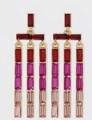 A New Day Baguette Stone Waterfall Drop Earrings in Red NWT - Image 1 of 4