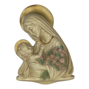 Vintage Madonna Jungfrau Maria und Jesuskind handbemalt Wandrelief 13 Zoll - Bild 1 von 5