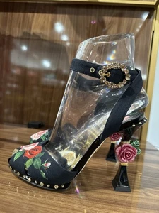 Dolce & Gabbana NUEVO EN CAJA FLORES Zapatos HH Tacón Salvaje Punta Abierta Eslinga Trasera 7.5 - Imagen 1 de 6