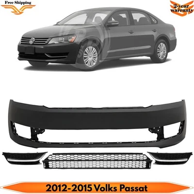 Front Bumper Cover Primed & Fog Lights Cover Kit For 2012-2015 Volkswagen Passat Foto 1 de 4