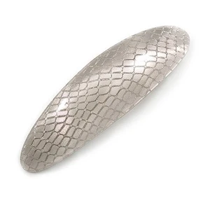 Silvery Grey Snake Print Acrylic Oval Barrette/ Hair Clip In Silver Tone - 90mm - Picture 1 of 6