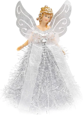 Puntale Angelo Argento per Albero Di Natale - 20,5 X 8,2 Cm in Plastica - Decora - Immagine 1 di 4